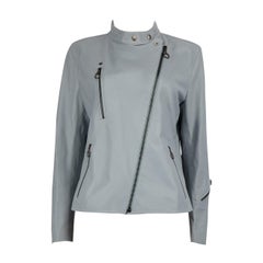 Salvatore Ferragamo Giacca Biker in Pelle Blu Taglia XXL