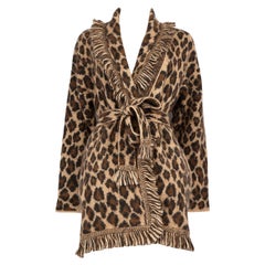 Alanui Brown Leopard Fransen Trim Strickjacke Größe S