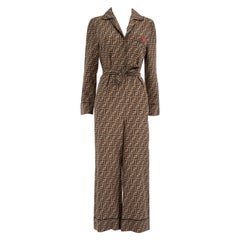 Fendi Brown Logo Zucca FF Belted Jumpsuit Size XS