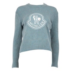 Used Moncler Blue Logo Print Jumper Size L