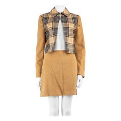 Moschino Brown Plaid Pattern Jacket & Skirt Set Size L