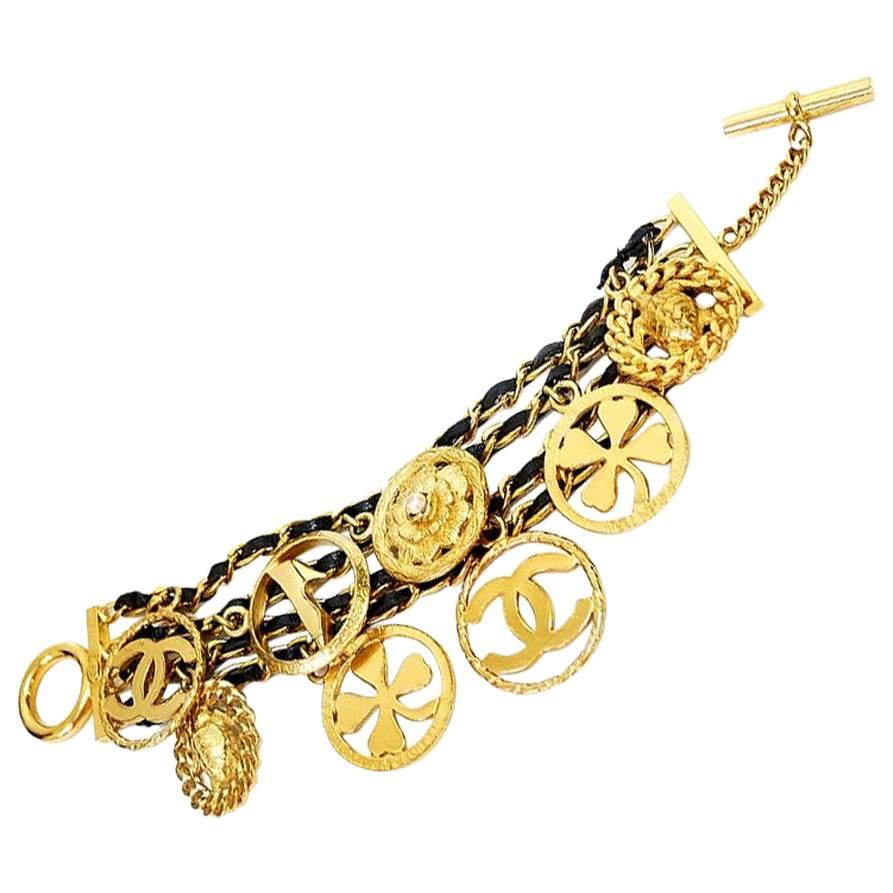 Vintage Chanel Icon Charm Gold Chain Bracelet Rare