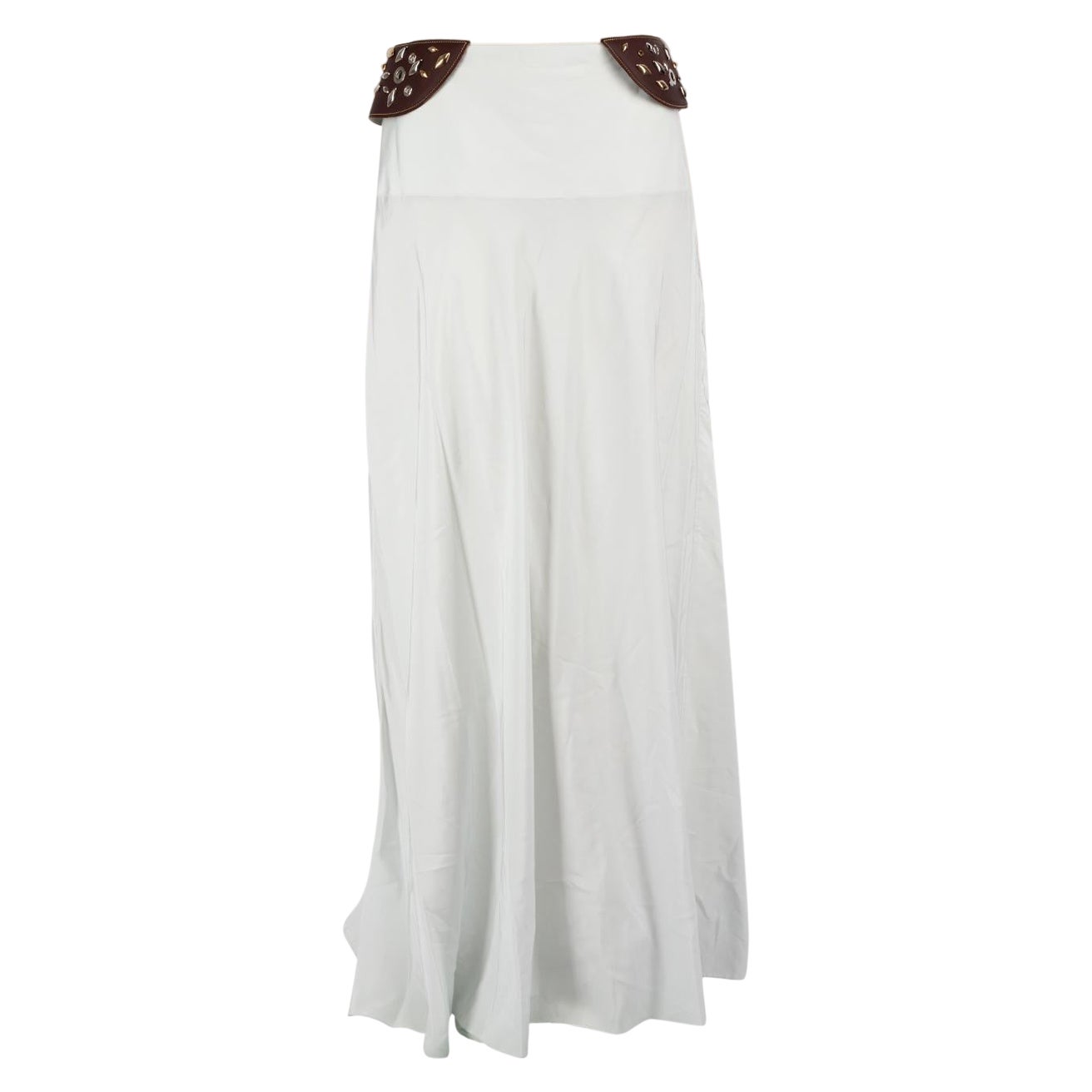 Louis Vuitton Grey Studded Leather Maxi Skirt Size M For Sale