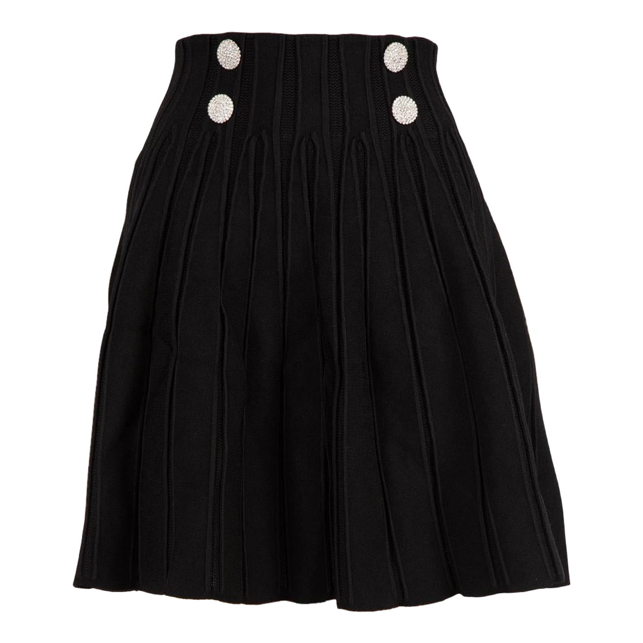Balmain Black Crystal Buttoned Skater Skirt Size M For Sale