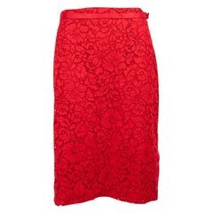 Carolina Herrera Red Lace Knee Length Skirt Size S