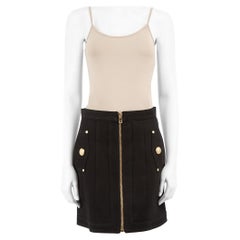Balmain Mini Gonna Nera con Zip Frontale e Dettaglio Bottoni Taglia L.