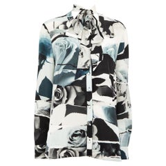 Alexander McQueen Blue Silk Torn Rose Print Shirt Size XL
