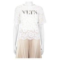 Valentino Garavani White Lace VLTN Print Top Size S