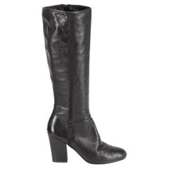 Prada Prada Sports Black Leather Side Tape Knee High Boots Size IT 39