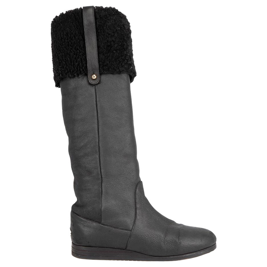 Jimmy Choo Black Shearling Line Knee High Boots Size IT 38