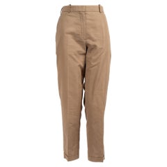 Hermès, pantaloni a gamba dritta a vita media di colore marrone, taglia L.