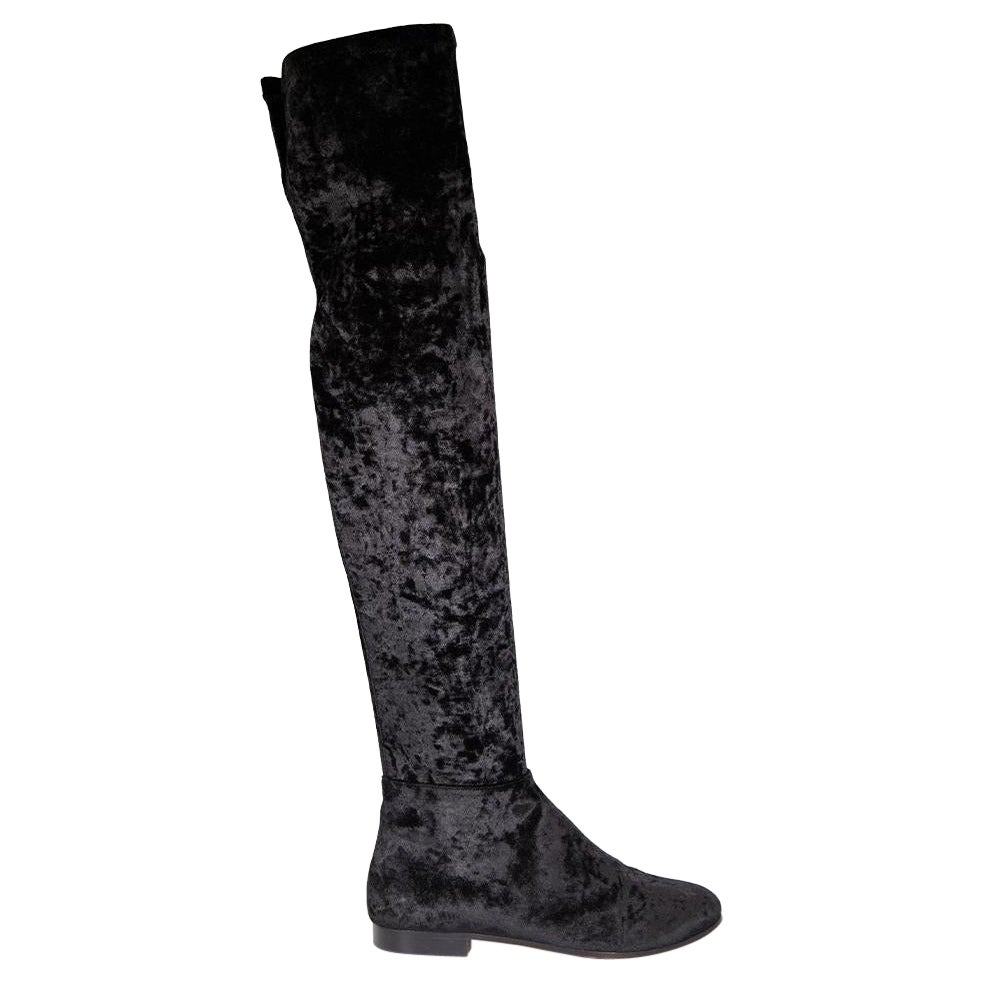 Jimmy Choo Black Velvet Over the Knee Boots Size IT 37