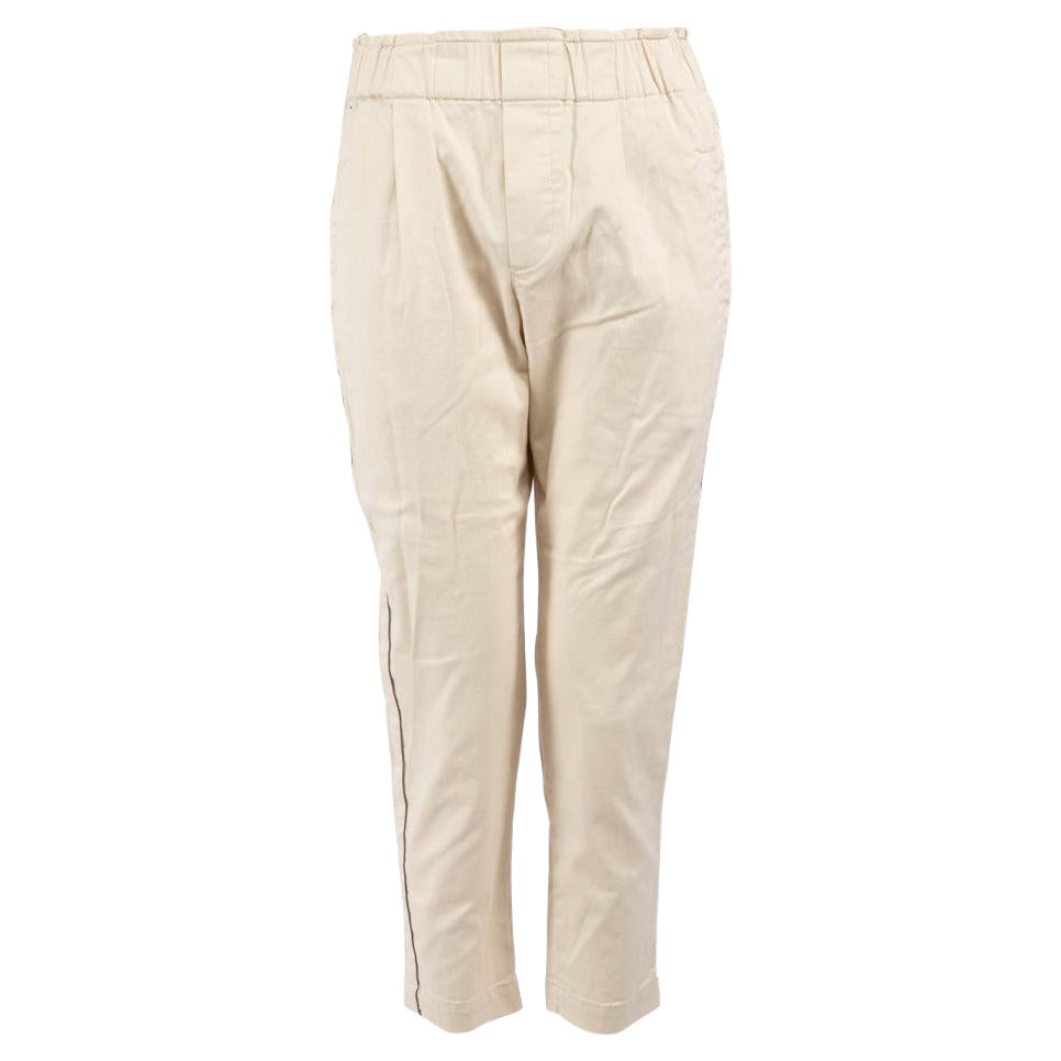 Brunello Cucinelli pantalon croisé perlé beige taille S