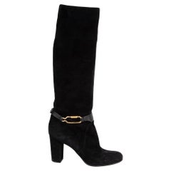 Sergio Rossi Black Suede Gold Buckle Boots Size IT 40