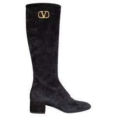 Valentino Garavani Black Suede V Logo Boots Size IT 38.5