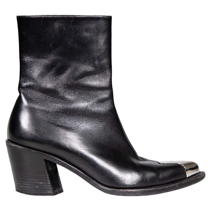Alexander McQueen Black Leather Metal Cap Boots Size IT 37.5