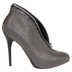Alexander McQueen Black Leather Studded Zip Boots Size IT 36