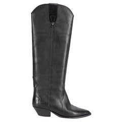 Isabel Marant Black Leather Knee High Point Toe Boots Size IT 40