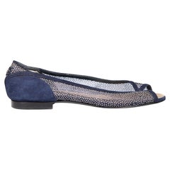 Chanel Navy Suede Mesh Embellished Flats Size IT 38