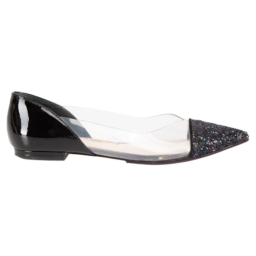Sophia Webster Black Patent Daria 85 Glitter Flats Size UK 5 For Sale