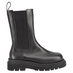 Bottega Veneta Black Leather Lug Mid Calf Boots Size IT 39