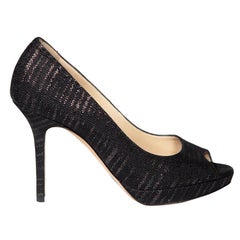 Jimmy Choo Nero in Tessuto Lamè Quiet Peep Toe Heels Taglia IT 37