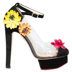 Charlotte Olympia Floral Suede & PVC Heels Size IT 37