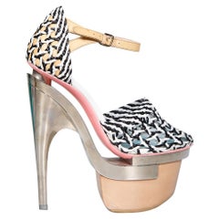 Versace Woven Leather Triple Platform Heels Size IT 36