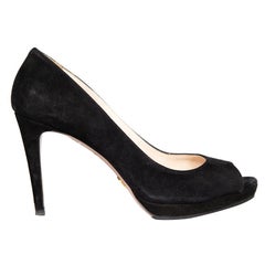 Prada Black Suede Peep Toe High Heels Size IT 37.5