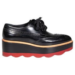 Prada Black Leather Platform Lace Up Brogues Size IT 36.5