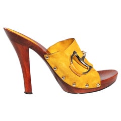 Gucci Camel Suede Horsebit Accent Clogs Size IT 38.5