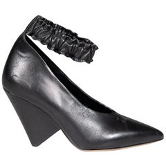 Isabel Marant Black Leather Ruched Ankle Heels Size IT 38
