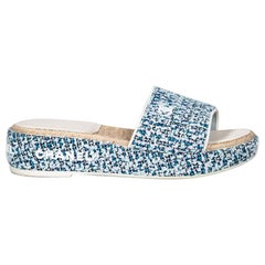 Chanel Blue Tweed Platform Slides Size IT 37