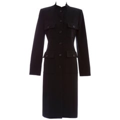 Michael Kors For Celine Black Wool Lightweight Gabardine Button Front Coat