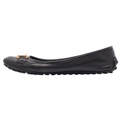 Louis Vuitton Black Leather Oxford Ballet Flats Size 38.5