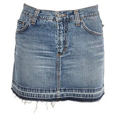 D&G Blue Denim Back Floral Logo Embroidered Mini Skirt S