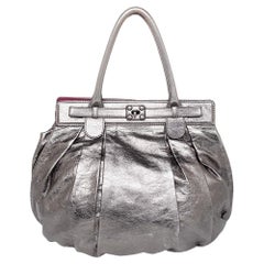 Zagliani Metallic Grey Pewter Satchel