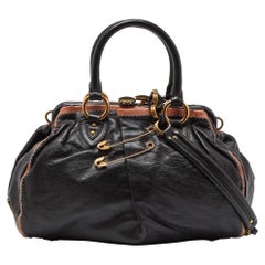 Marc Jacobs Black/Beige Leather Safety Pin Stam Satchel