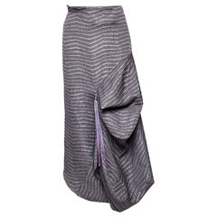 Emporio Armani Grey Textured Synthetic Tassel Trim Draped Midi Skirt M
