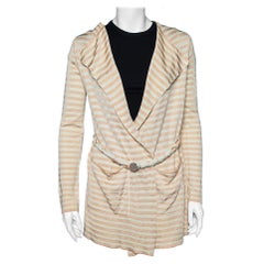 Emporio Armani Cardigan con cintura in maglia a righe beige S
