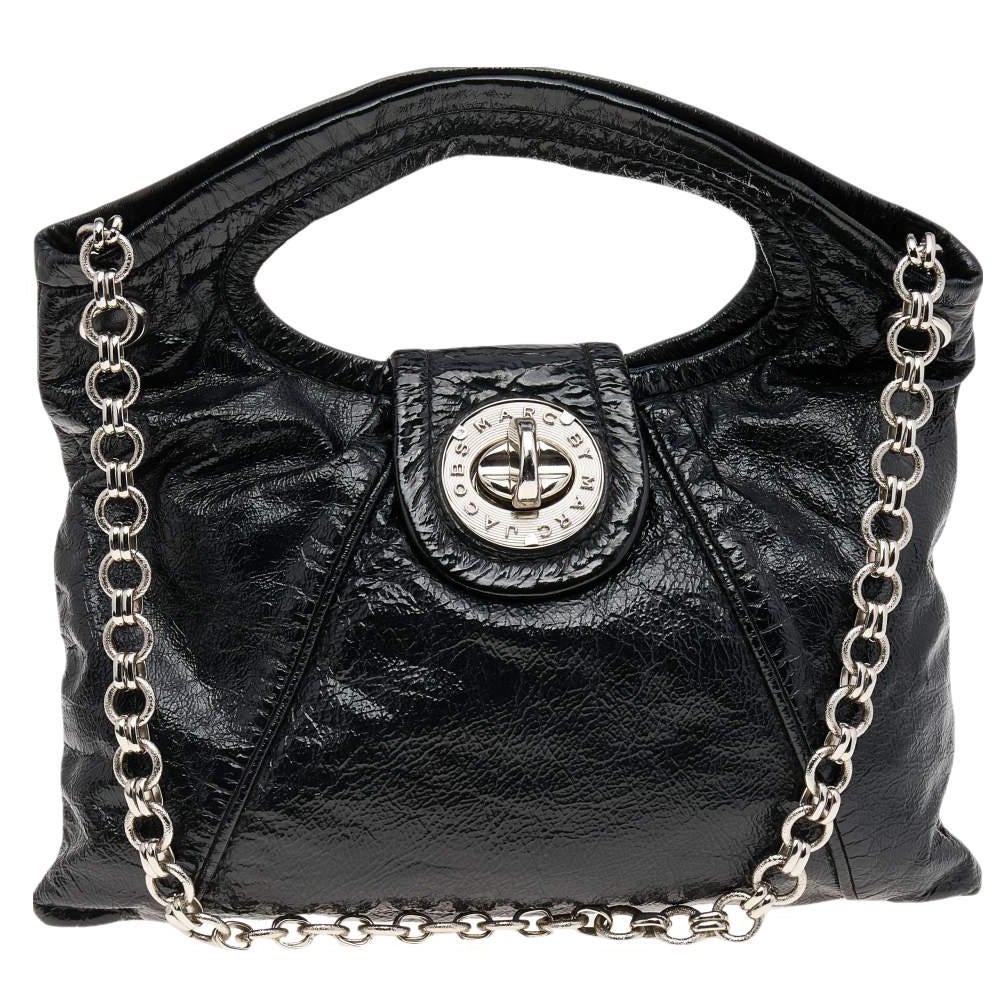 Marc By Marc Jacobs Black Handbag Marc by Marc Jacobs Black Leather Turnlock Shoulder Bag For Sale at 1stDibs