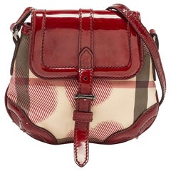 Burberry Burgundy/Beige House Check PVC and Leather Heart Flap Crossbody Bag