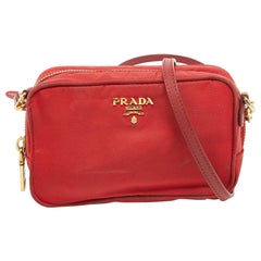 Prada Red Nylon and Saffiano Leather Mini Crossbody Bag