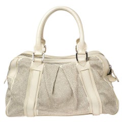 Burberry Off White Leather Studded Ashbury Knight Satchel