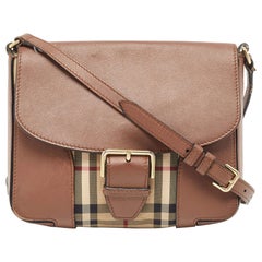 Burberry Brown/Beige Haymarket Check Canvas &Leather Small Dickens Crossbody Bag