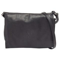Ralph Lauren Black Leather Logo Embossed Flap Messenger Bag