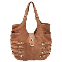Jimmy Choo Brown Perforated Leather Bardia Shoulder Bag