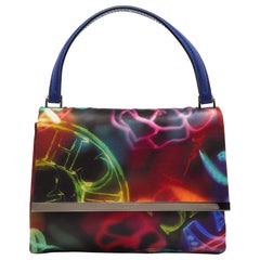 Carolina Herrera Multicolor Printed Fabric and Leather Metal Flap Top Handle Bag