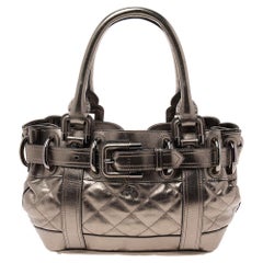 Burberry Metallic Gunmetal Quilted Leather Beaton Tote