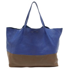 Celine Blue/Brown Leather Horizontal Cabas Tote
